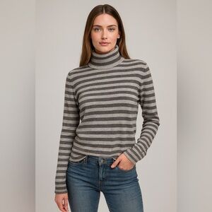 Joseph A Women’s Gray Striped Turtleneck Sweater Soft Knit Classic Pullover